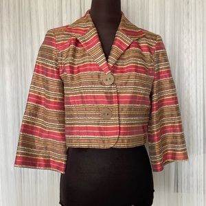 Melanie Lyne 100% silk cropped blazer stripes,  wide 3/4 length sleeves! Size 4